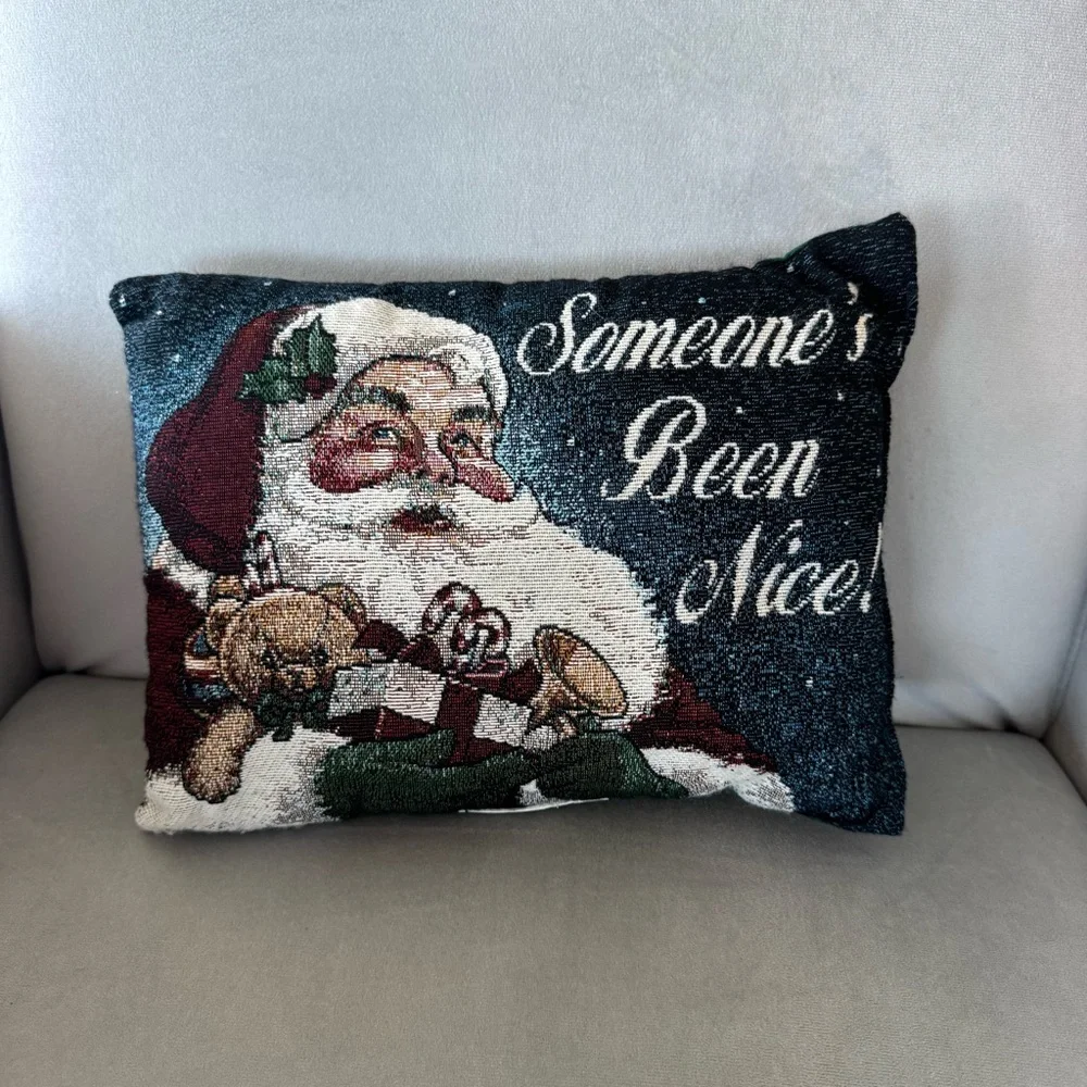 Christmas Santa Claus Someone's Been Nice Throw Pillow Tapestry Woven